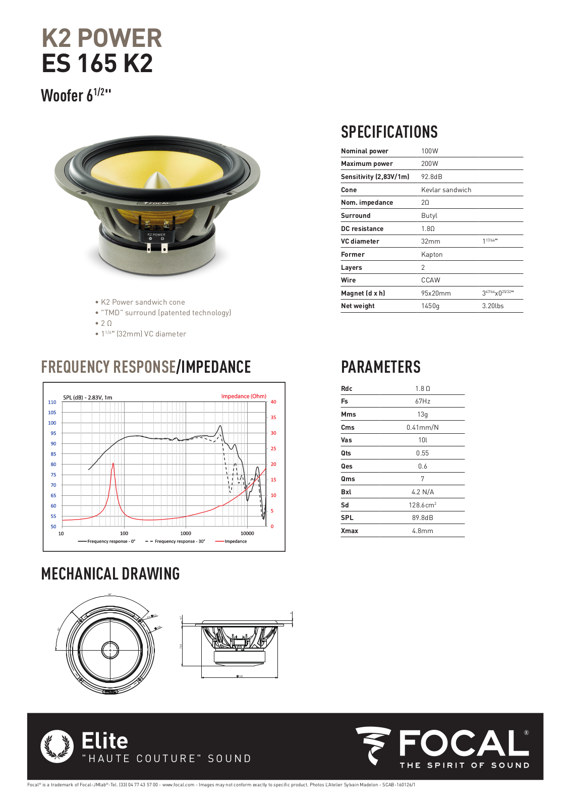 Focal ES165K2 Specification Sheet