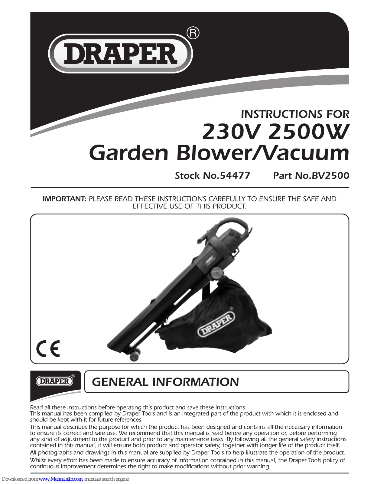 Draper BV2500 Instructions For - ManualMachine.com