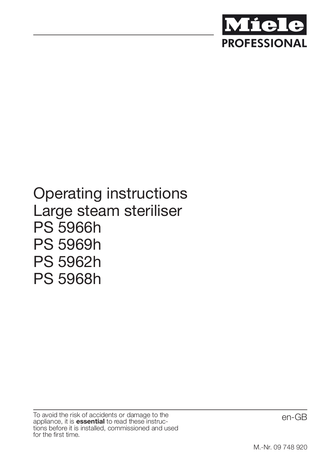 Miele PS 5966h, PS 5969h, PS 5962h, PS 5968h Operating instructions