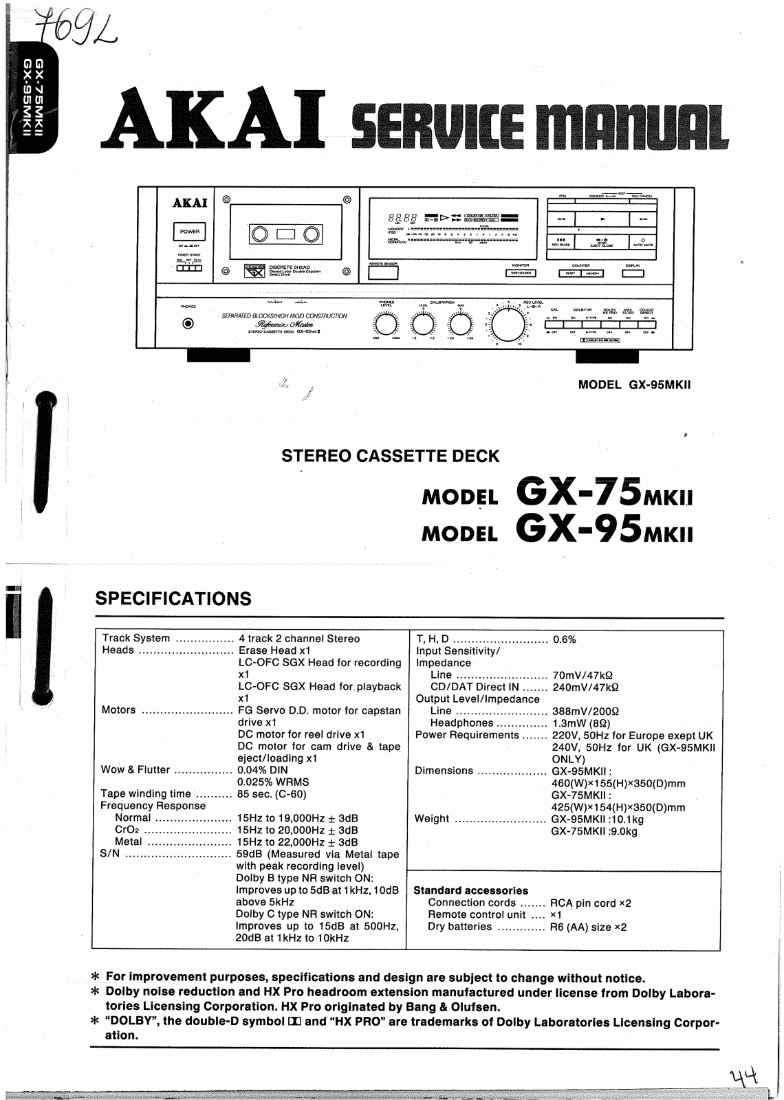 Akai GX-95 Mk2 Service manual