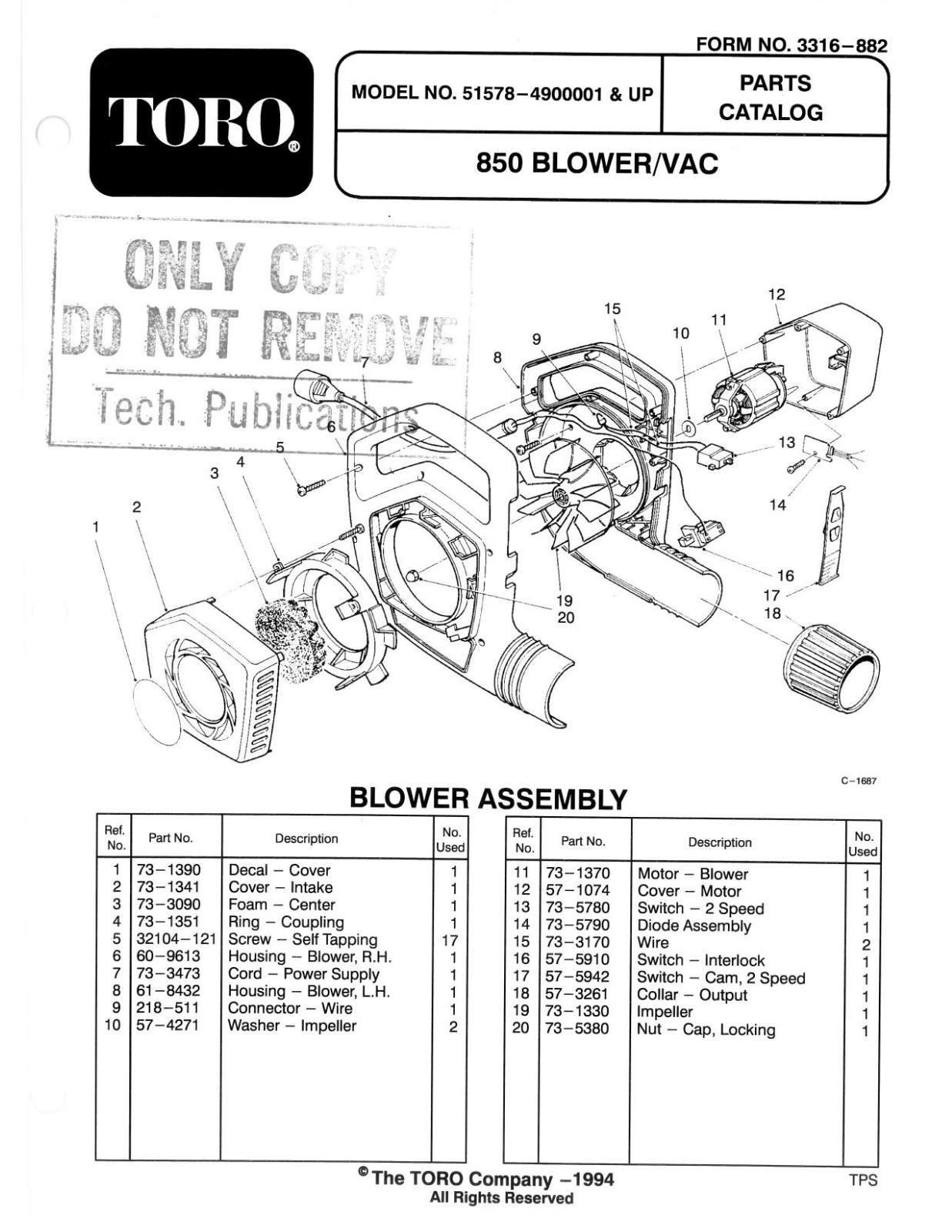 Toro 51578 Parts Catalogue