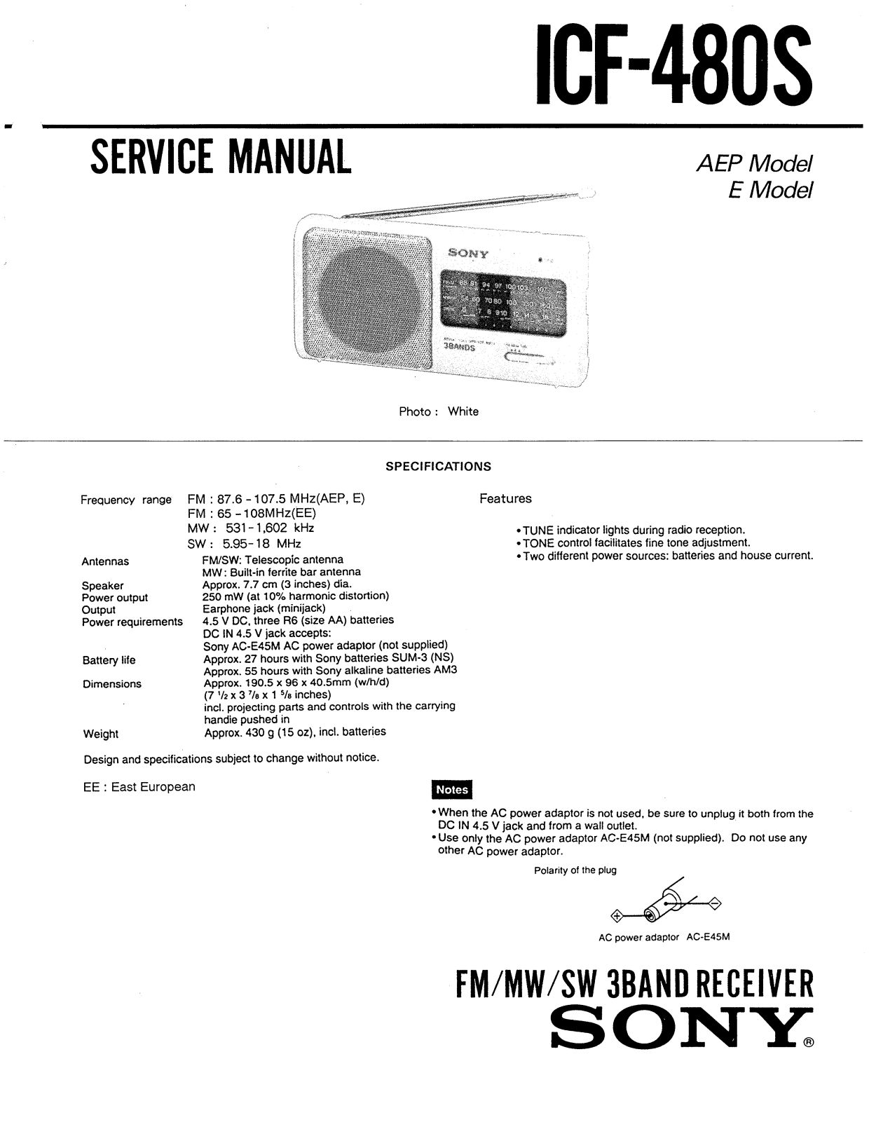 Sony ICF-480-S Service manual