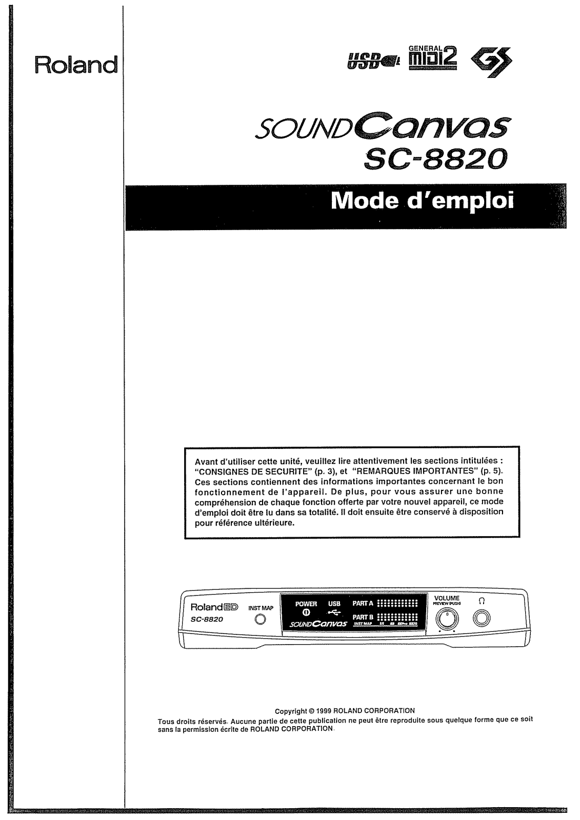 ROLAND SC-8820 User Manual