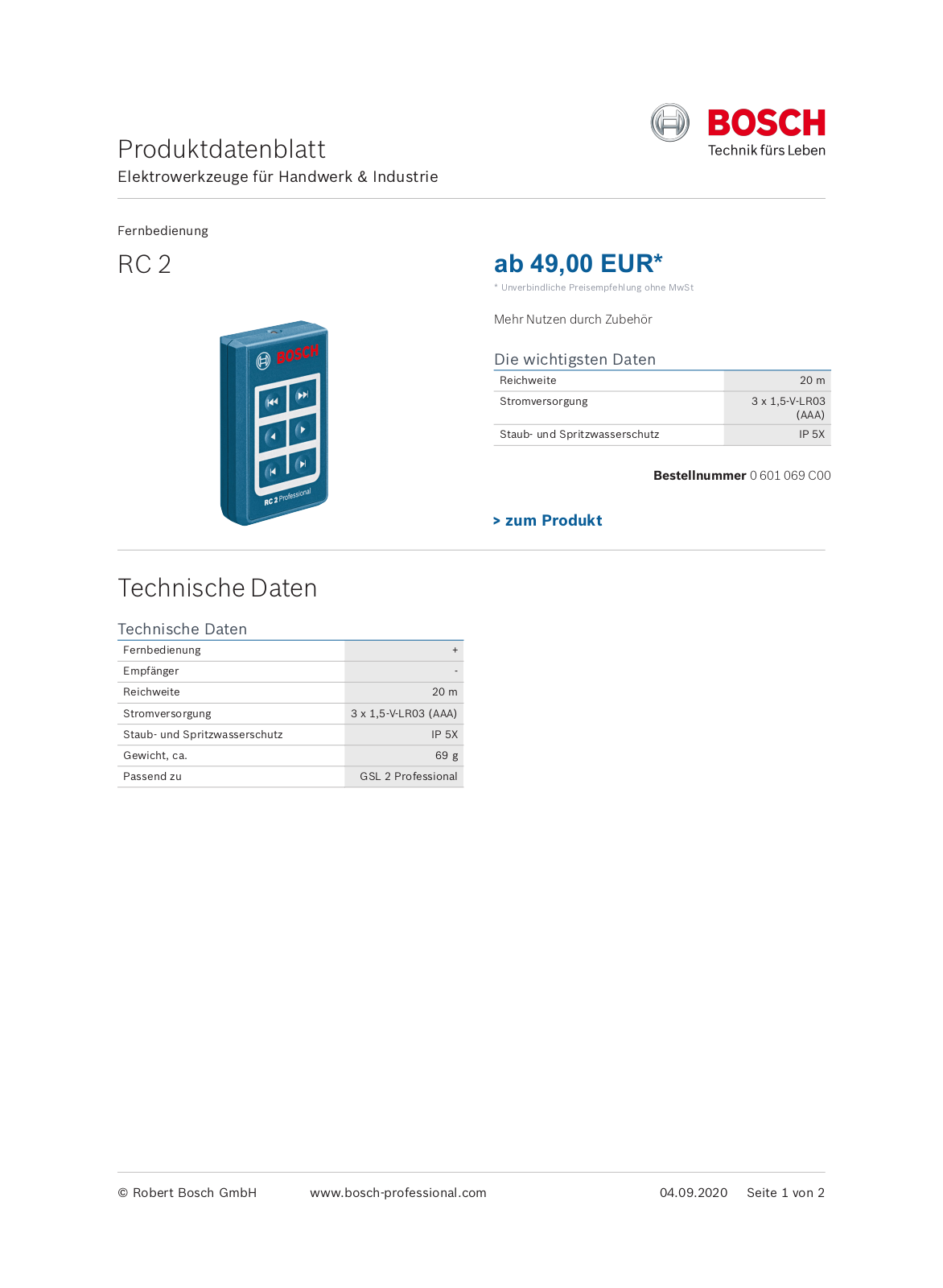 Bosch RC 2 User Manual