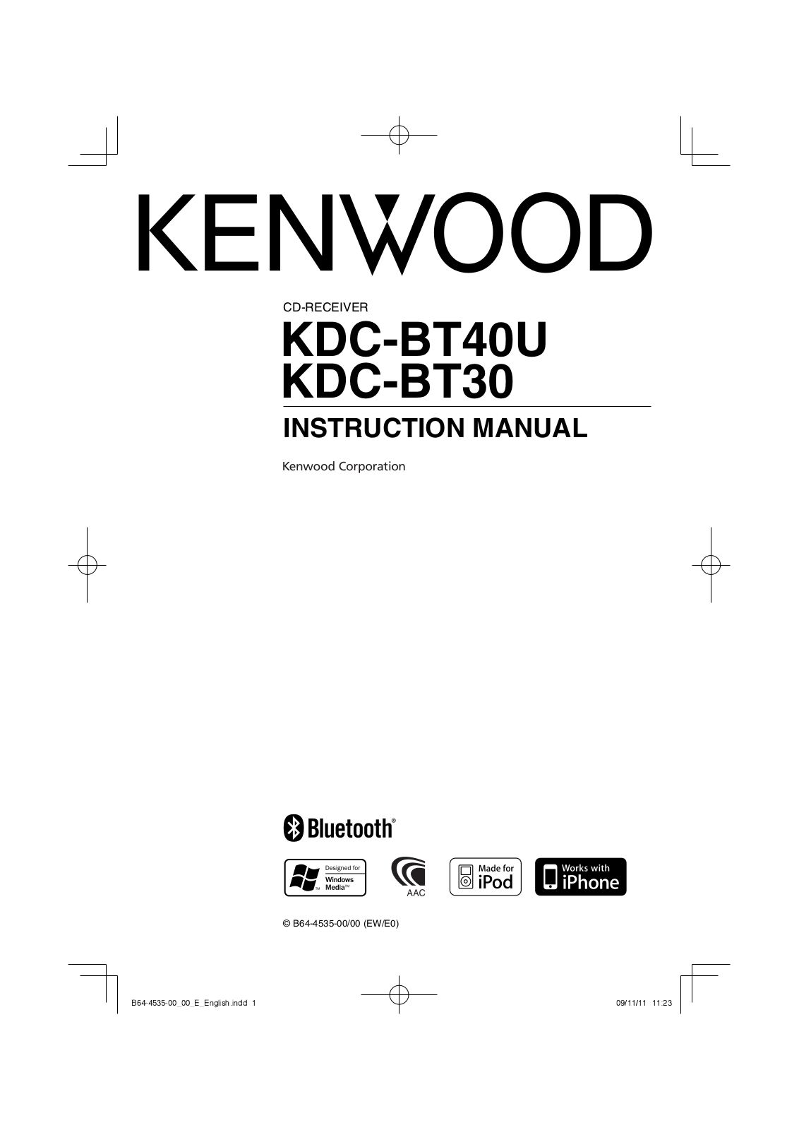 Kenwood KDC-BT40U, KDC-BT30 User Manual