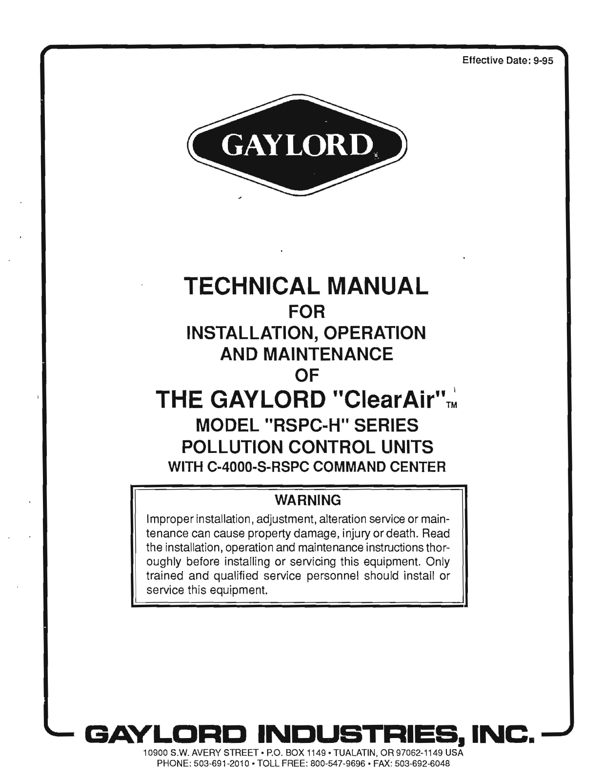 Gaylord C-4000-RSPC, RSPC-H Service Manual
