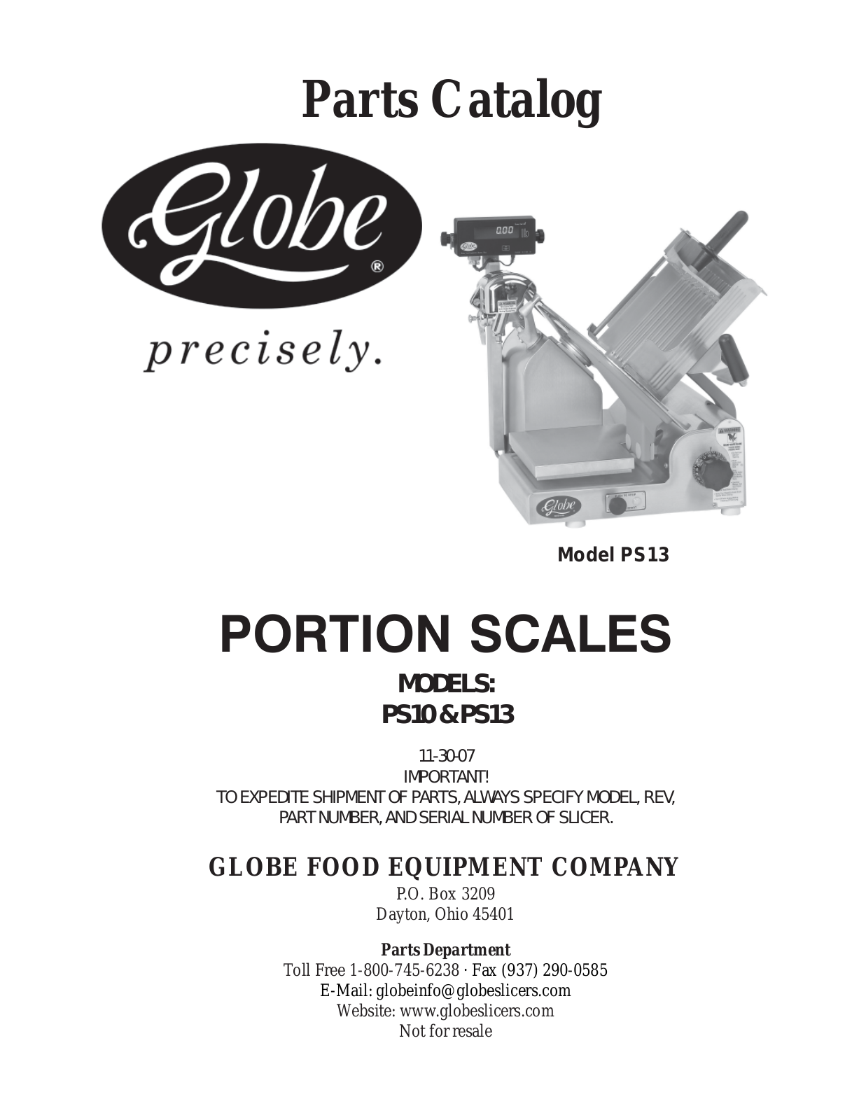 Globe Food Equipment PS10, PS13 Part Manual