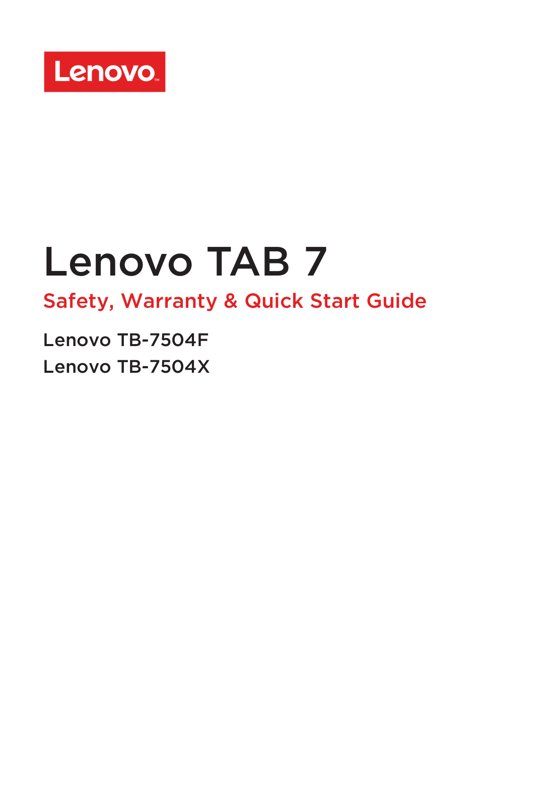 Lenovo TAB 7 Safety, Warranty & Quick Start Guide