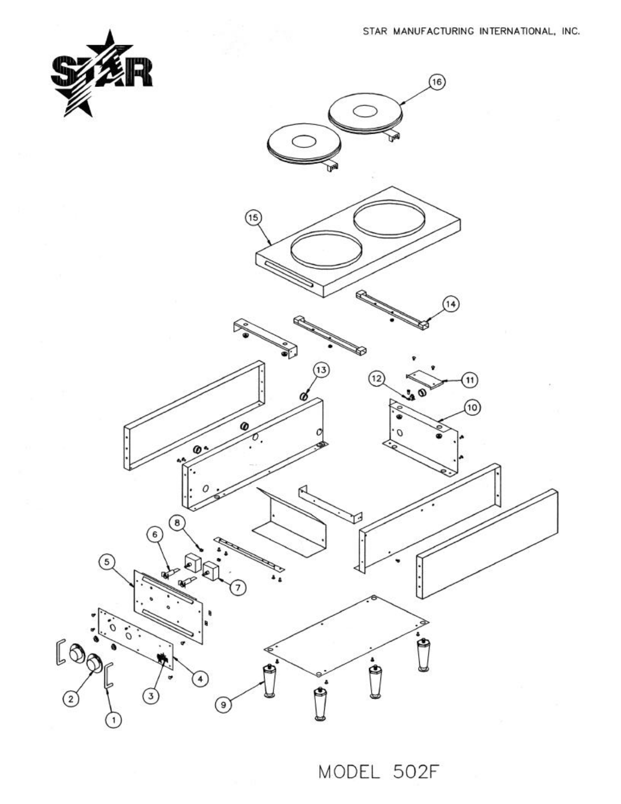 Star 502F PARTS LIST