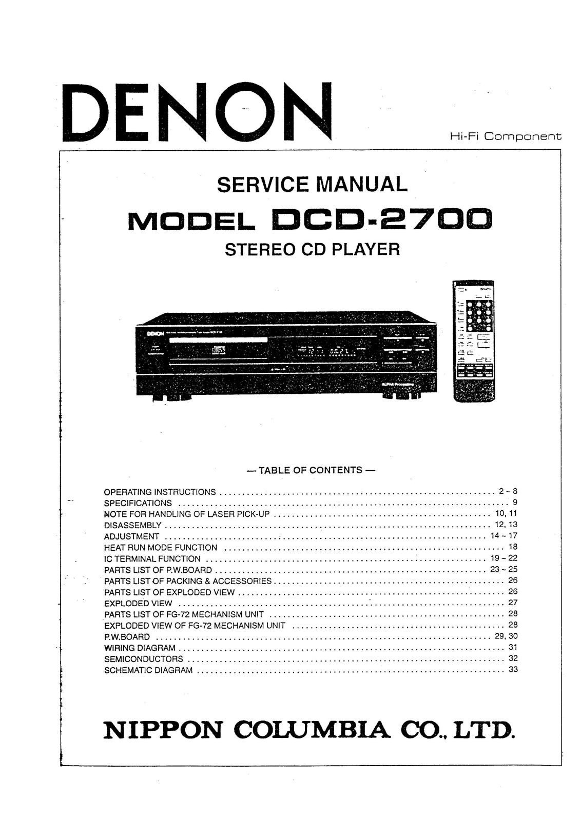 Denon DCD-2700 Service Manual