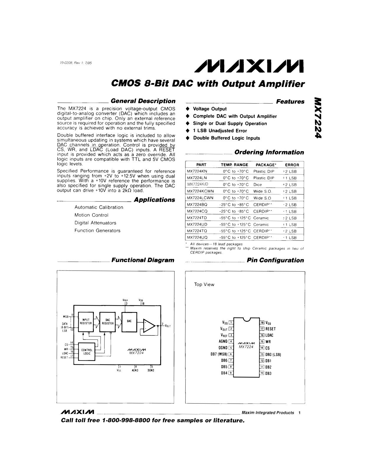 Maxim MX7224K-D, MX7224KCWN, MX7224LN, MX7224TD, MX7224TQ Datasheet