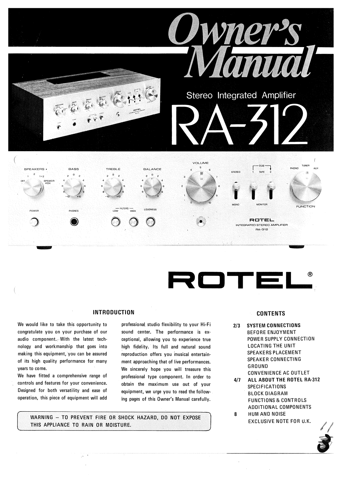 Rotel RA-312 User Manual