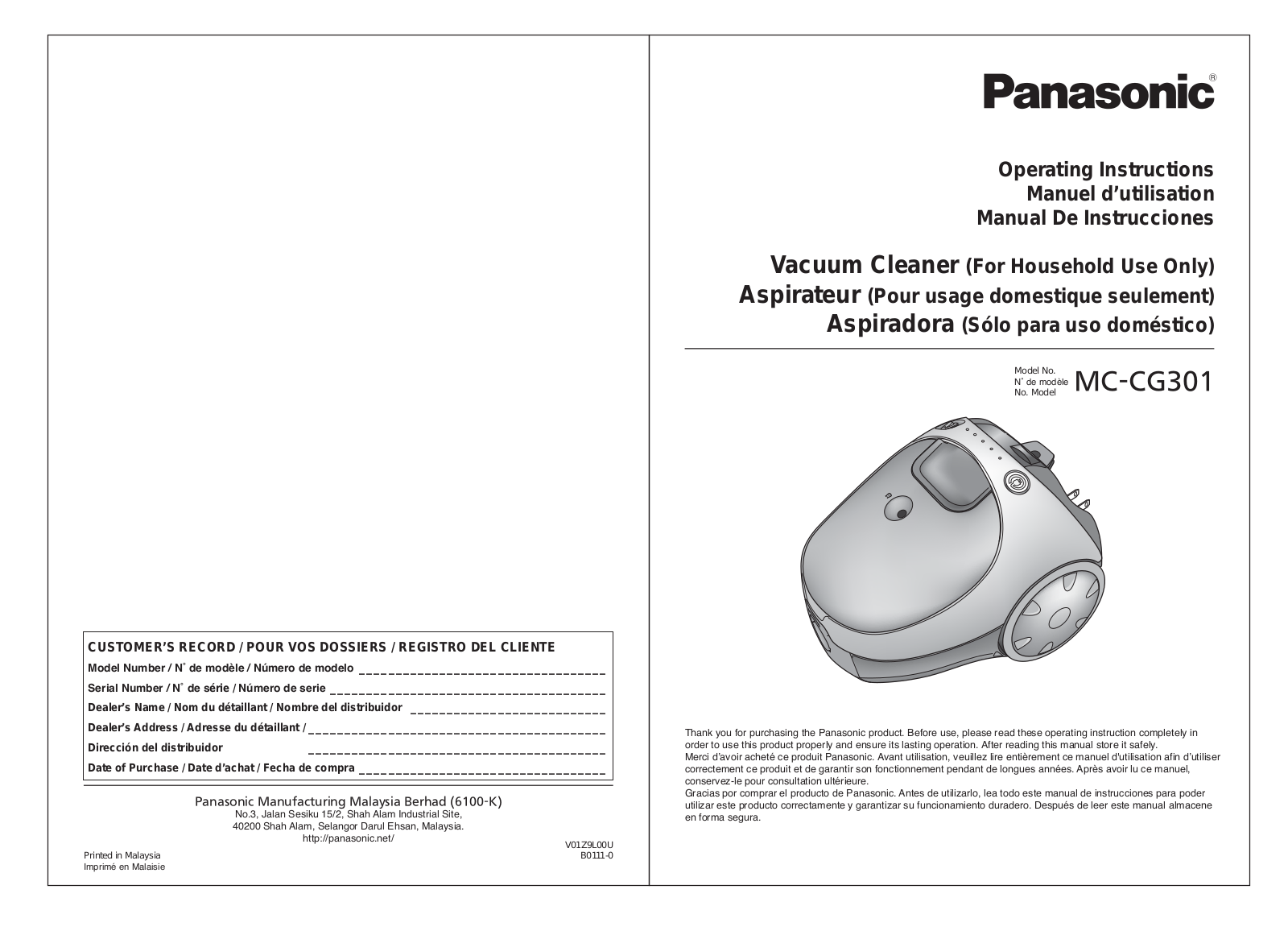 Panasonic V01Z9L00U User Manual