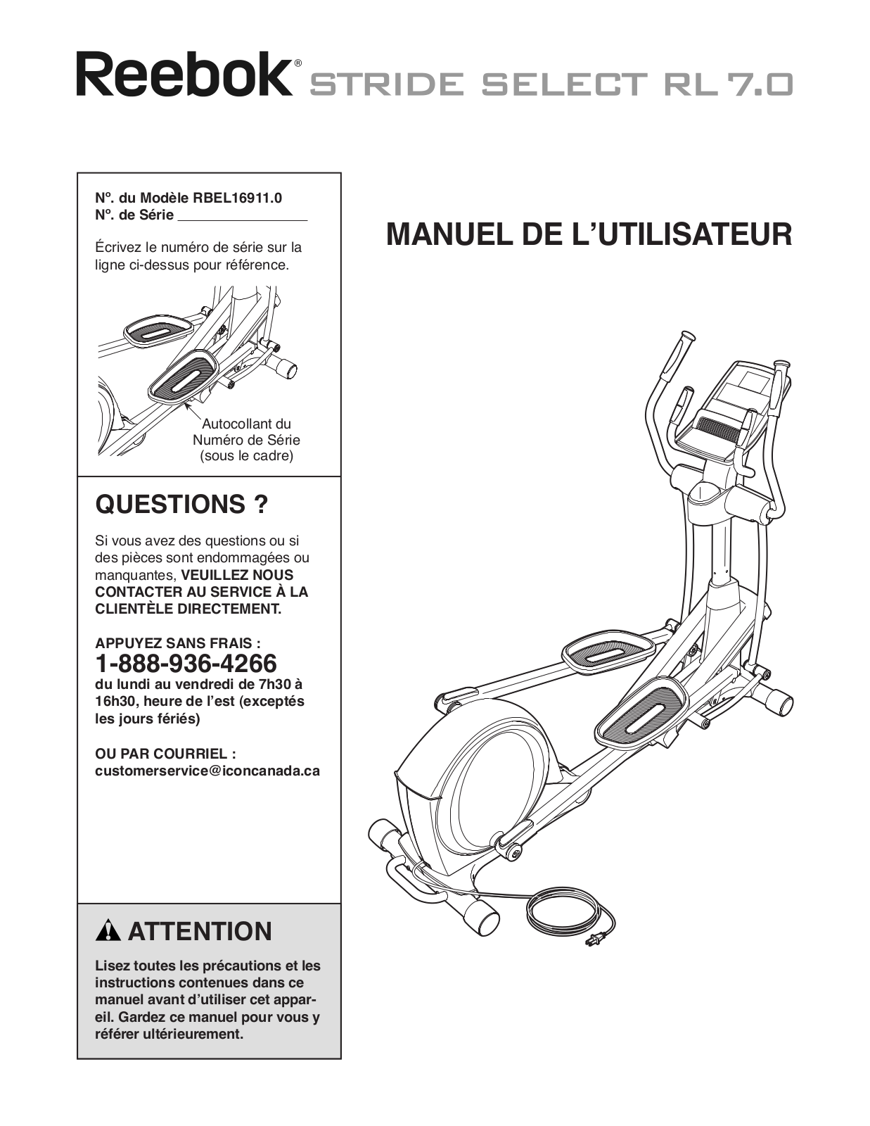 Reebok RBEL169110 Owner's Manual