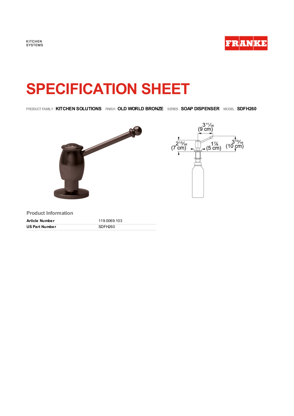 Franke Foodservice SDFH260 User Manual