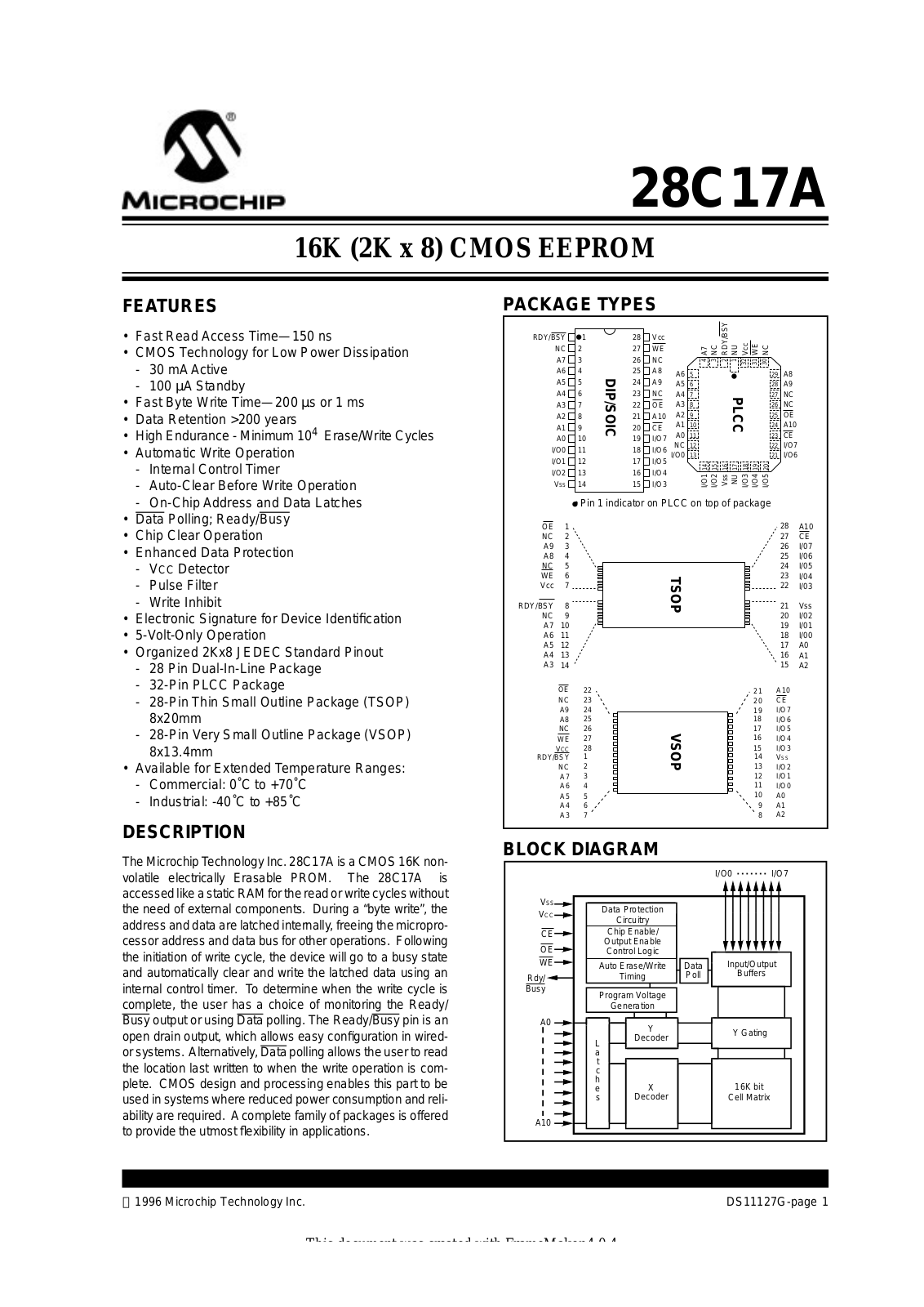 Microchip Technology Inc 28C17AT-20-L, 28C17AT-15I-SO, 28C17AT-15I-L, 28C17AT-15-SO, 28C17AT-15-L Datasheet