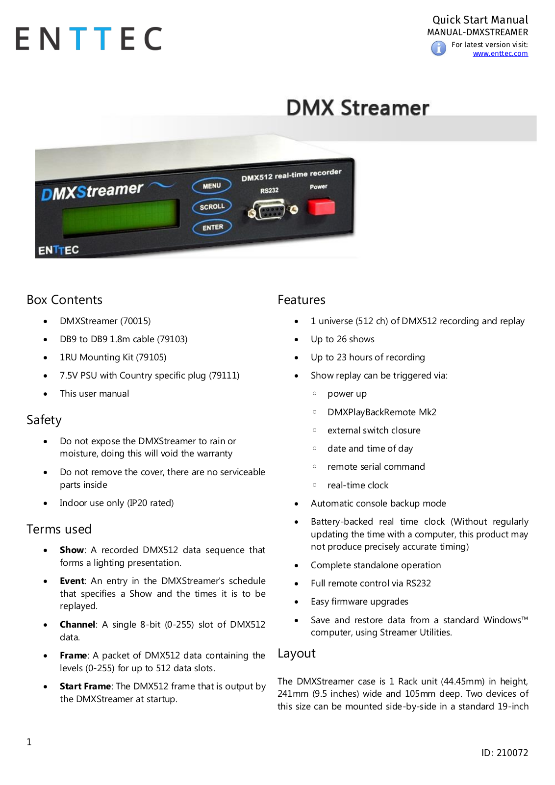 Enttec DMXStreamer Quick Start Manual