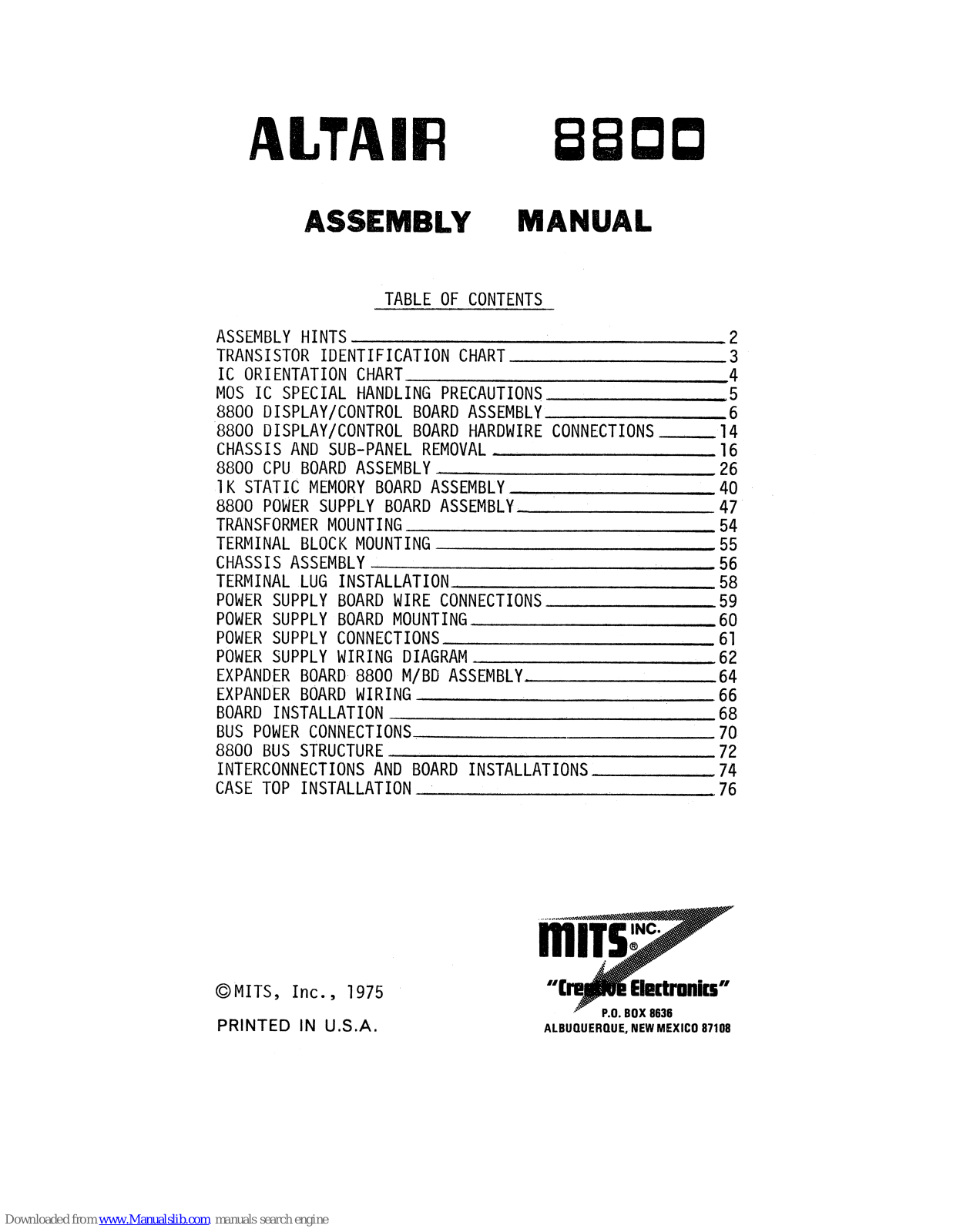 MITS Altair 8800 Assembly Manual