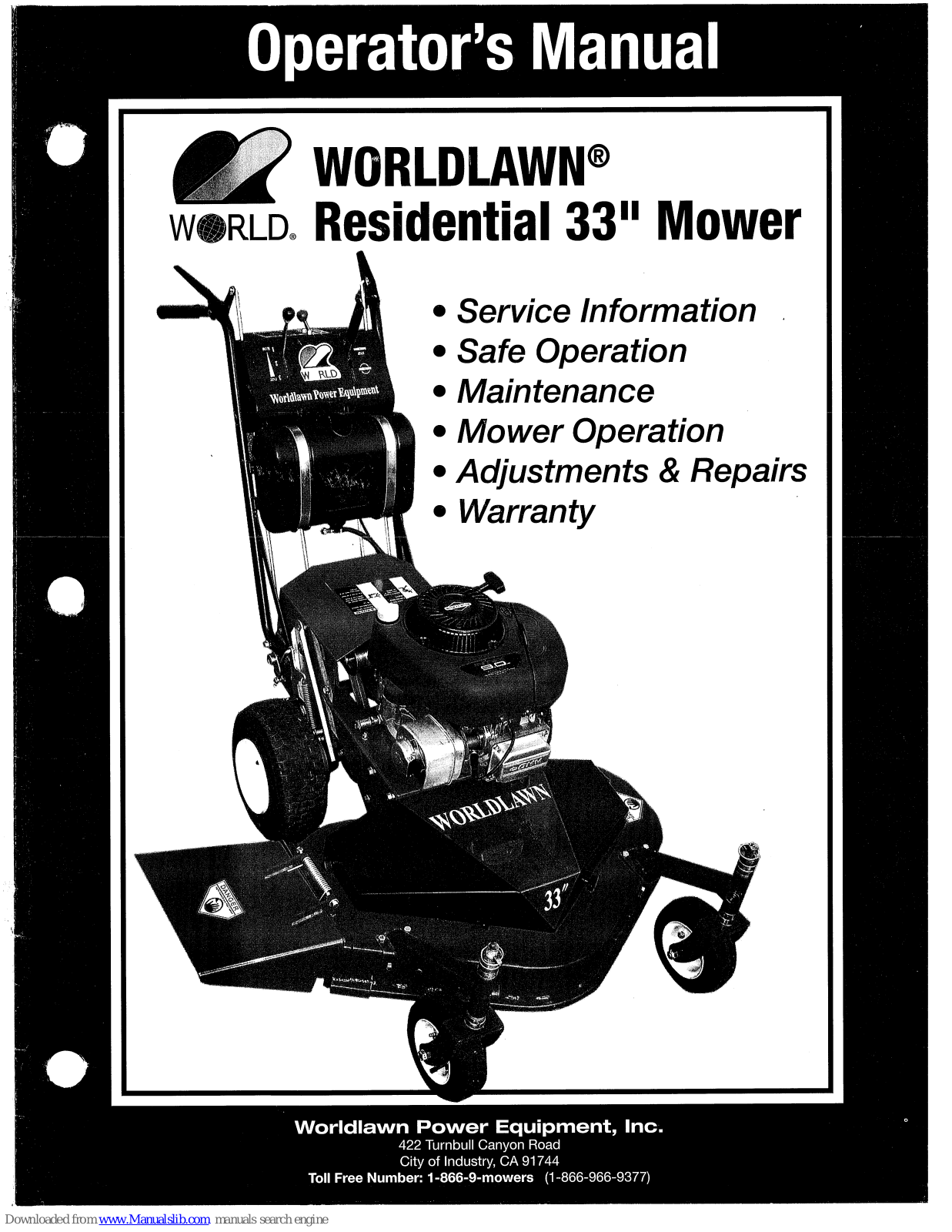 Worldlawn WY3309BS, WY3311BS, WY3313BS Operator's Manual