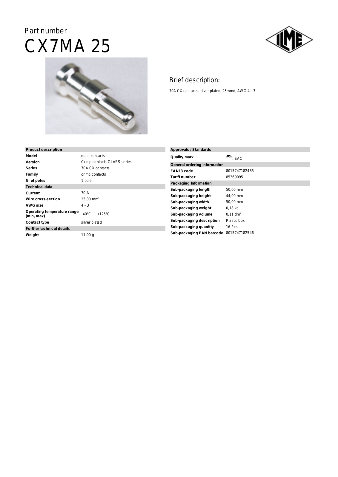 ILME CX7MA-25 Data Sheet