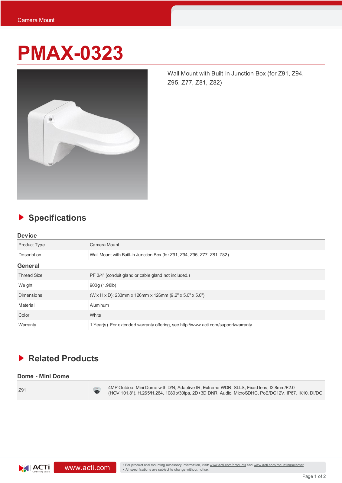 ACTi PMAX-0323 Specsheet