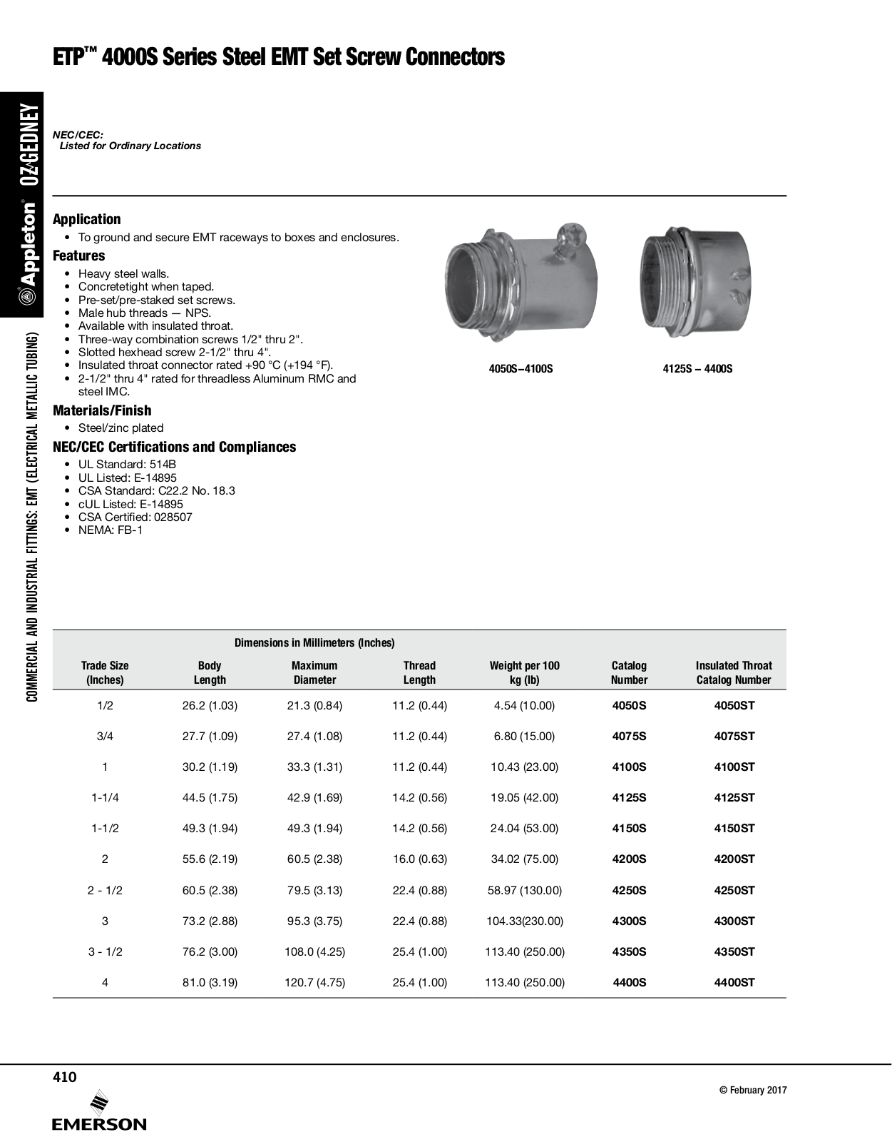 Appleton 4000S Series Catalog Page