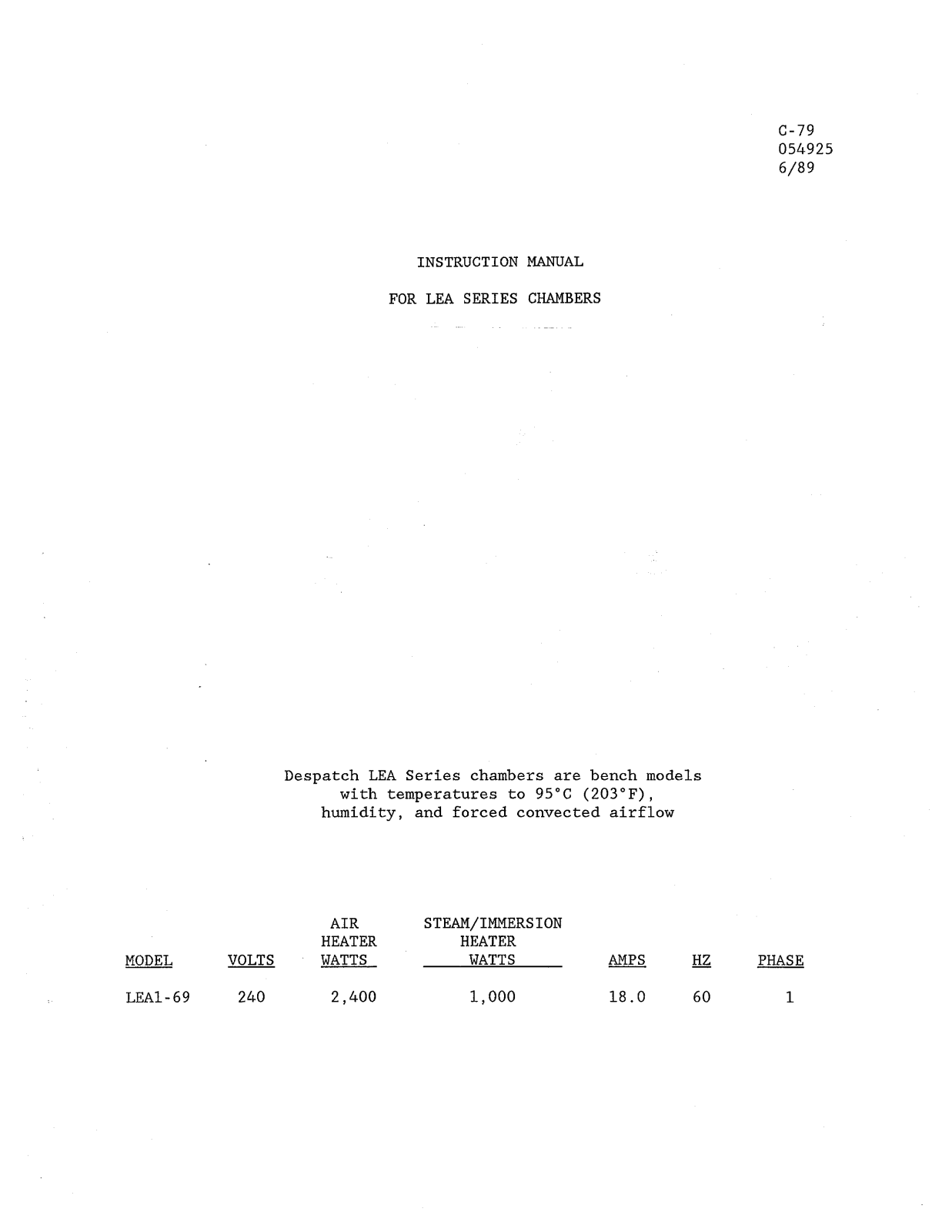 Despatch LEA2-21, LEA1-69 Installation  Manual