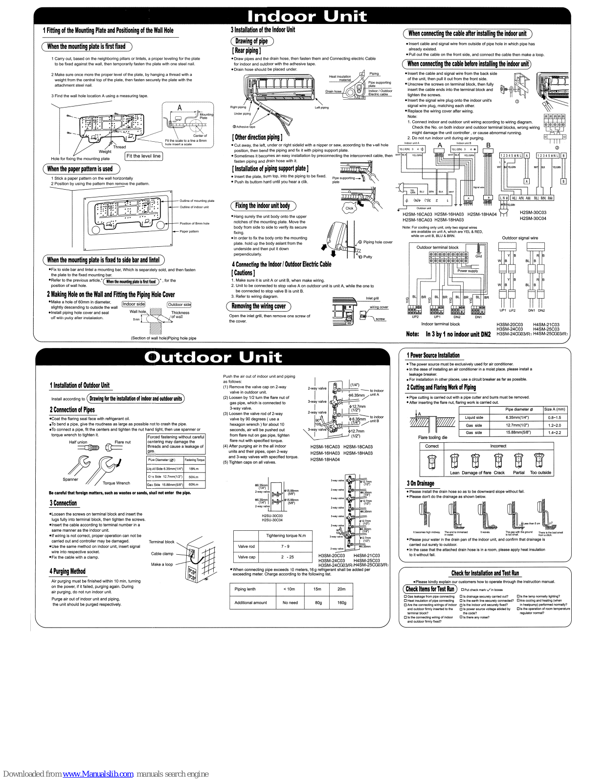 Haier H2SM-18HA03, H2SM-16CA03, H2SM-18HA04, H2SM-30C03, H2SM-30C04 Installation And Connection Manual