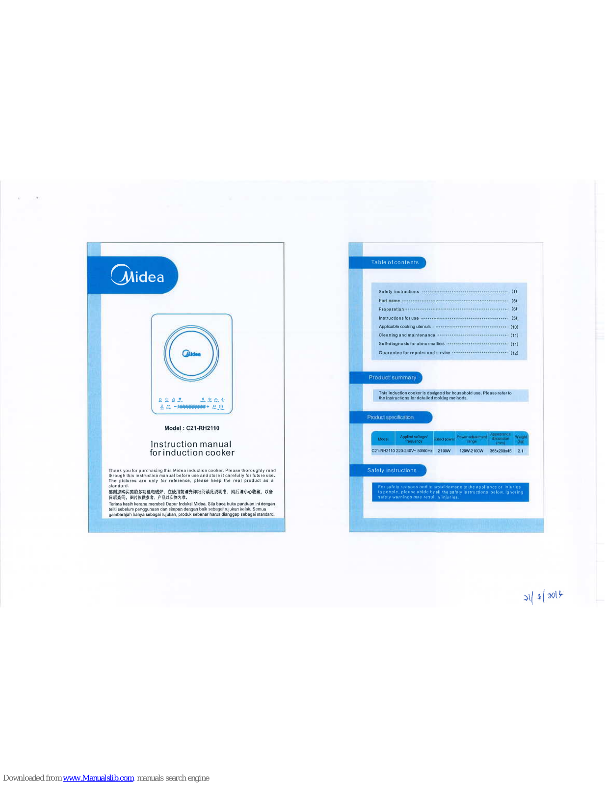 Midea C21-RH2110 Instruction Manual