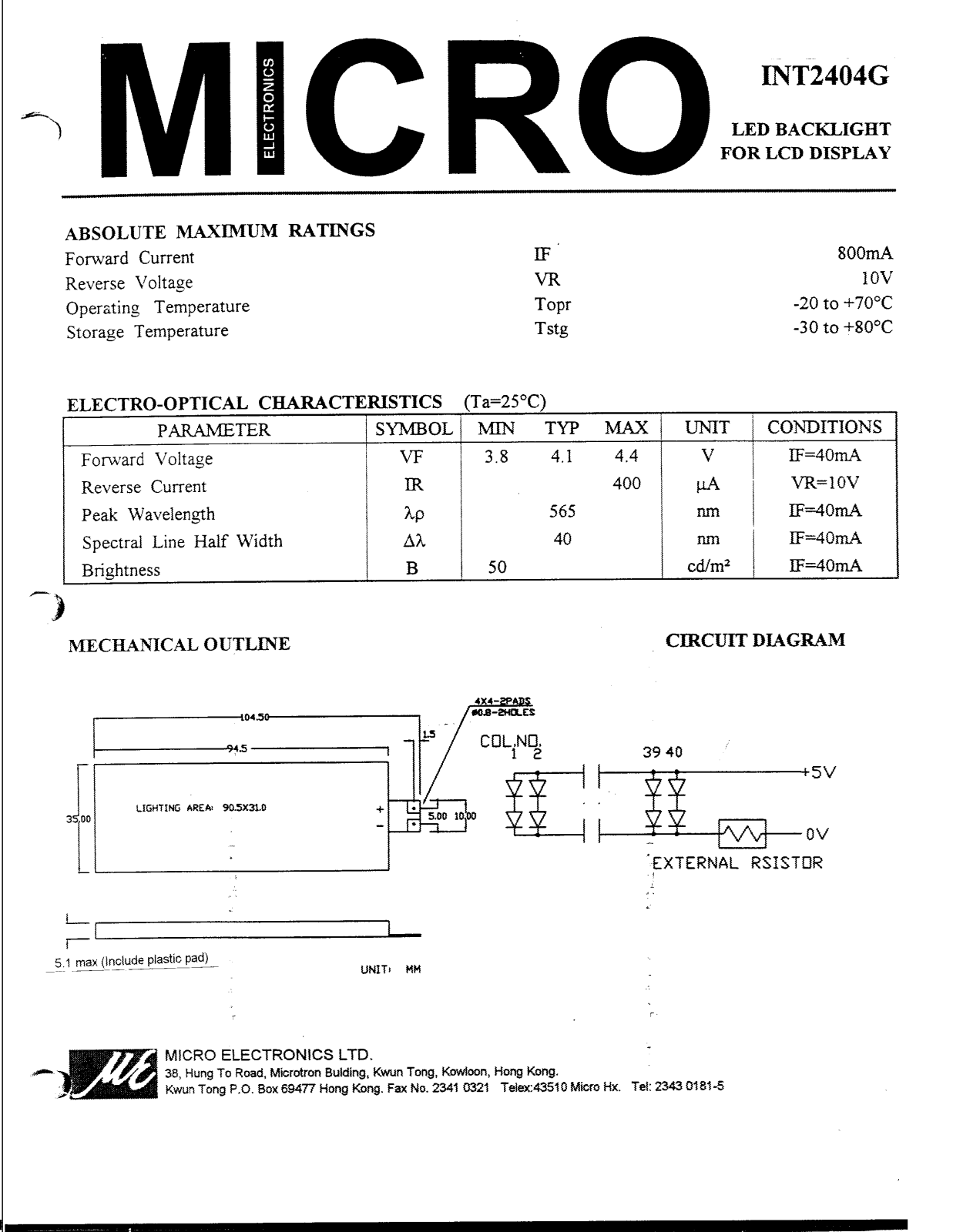 MICRO INT2404G Datasheet