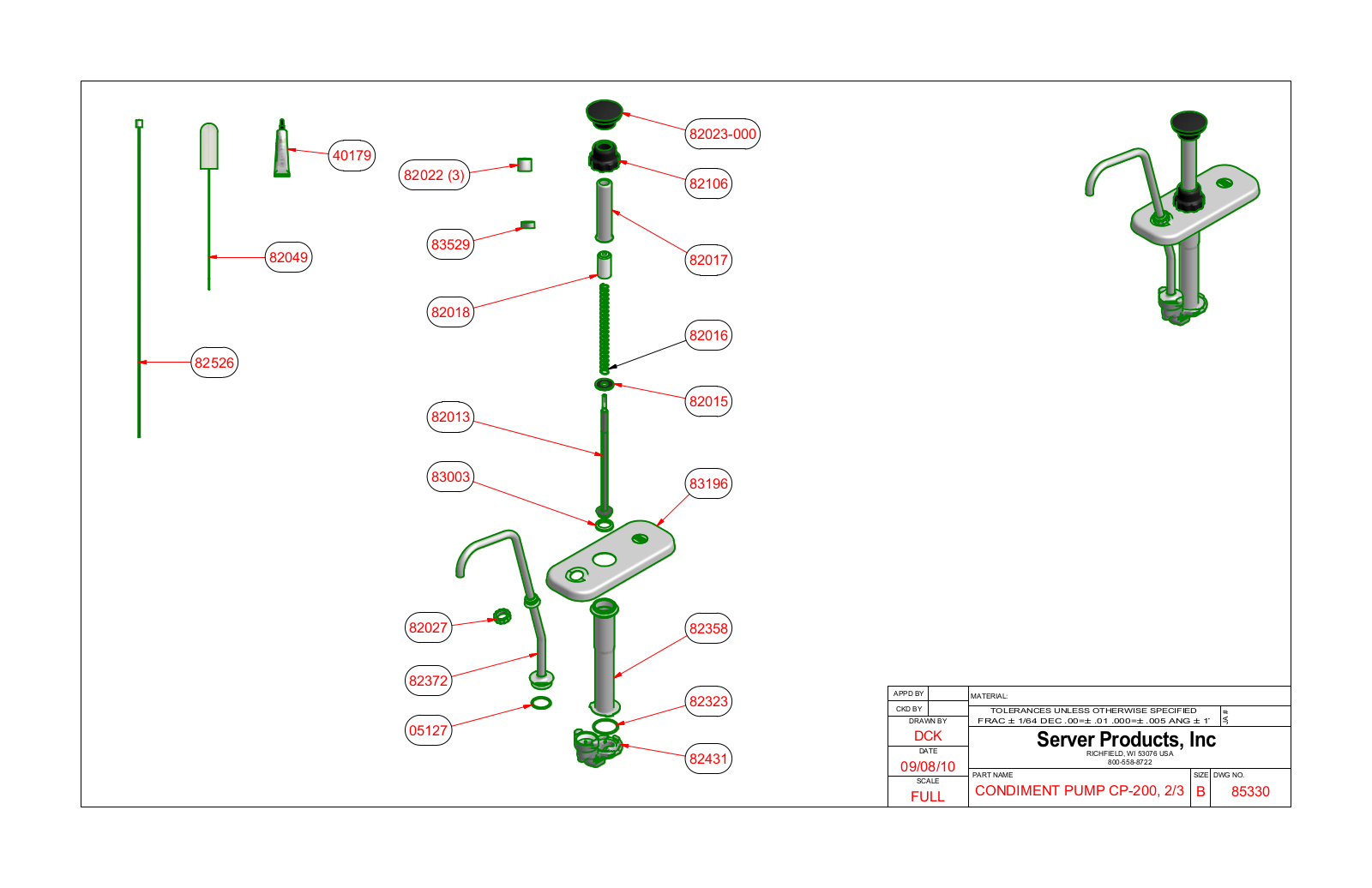 Server 85330 PARTS LIST