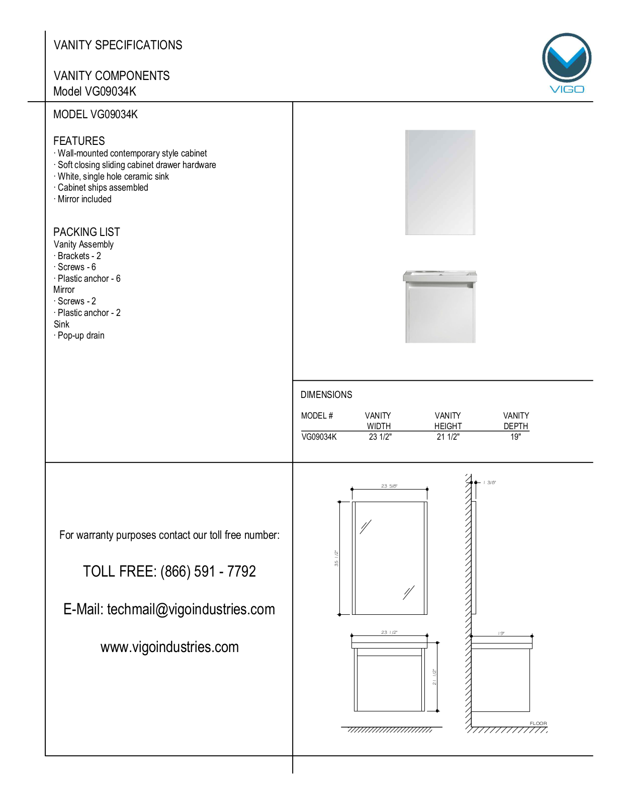 Vigo VG09034K User Manual