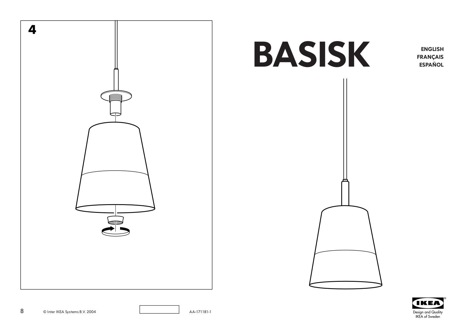 IKEA BASISK PENDENT LAMP 8 Assembly Instruction