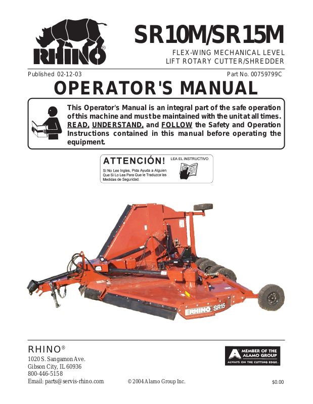 Servis Rhino Sr10m Sr15m User Manual