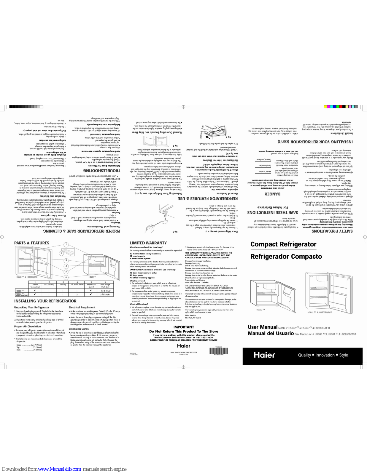 Haier HSB02-03, HSB03BB, HSB03BPG, HSB01, HSB02BB User Manual