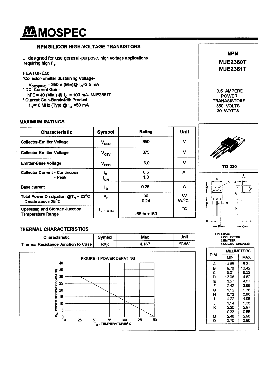 MOSPEC MJE2360T, MJE2361T Datasheet