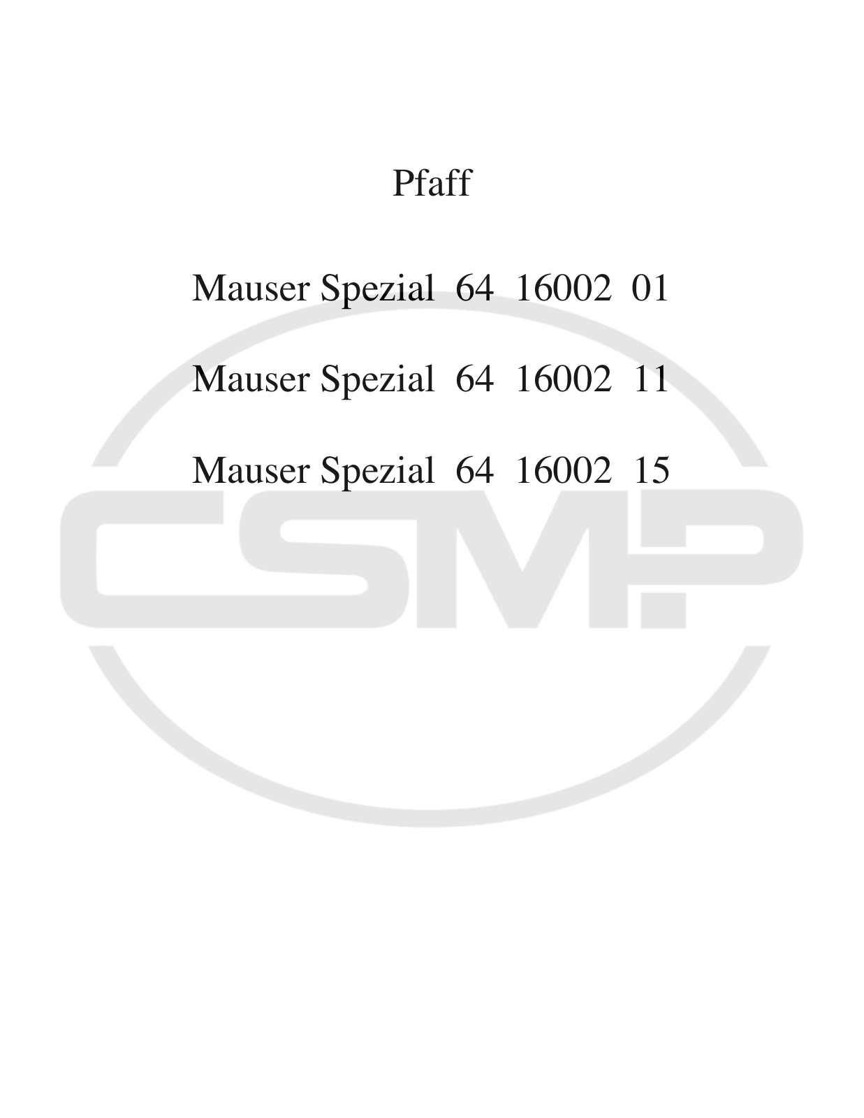 Mauser Special 64 Parts Book