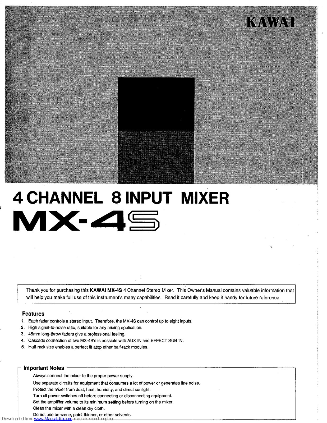 Kawai 4 Channel 8 Input Mixer MX-4S Product Manual