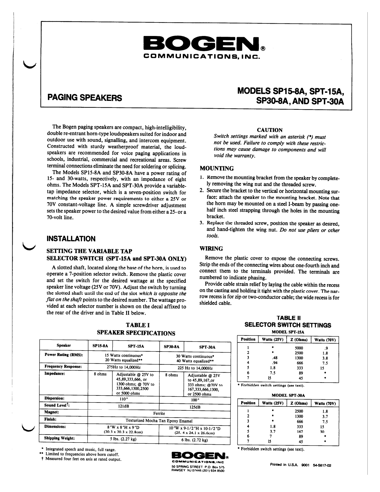 Bogen Spt15a Service Manual