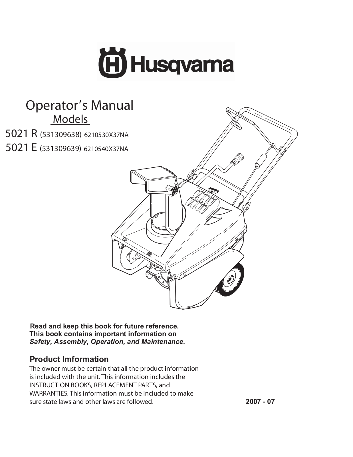 Husqvarna 5021 R, 5021 E User Manual
