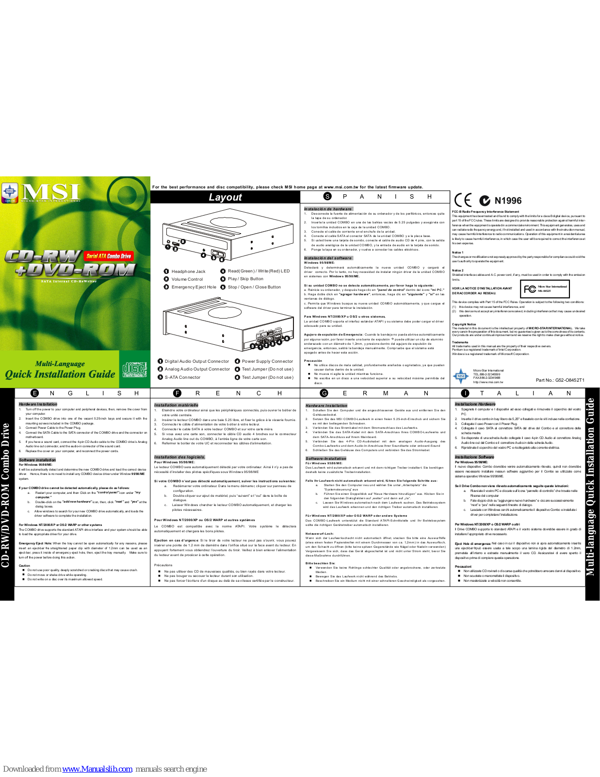 MSI XA52P, XE52, DR8-A Instruction Manual