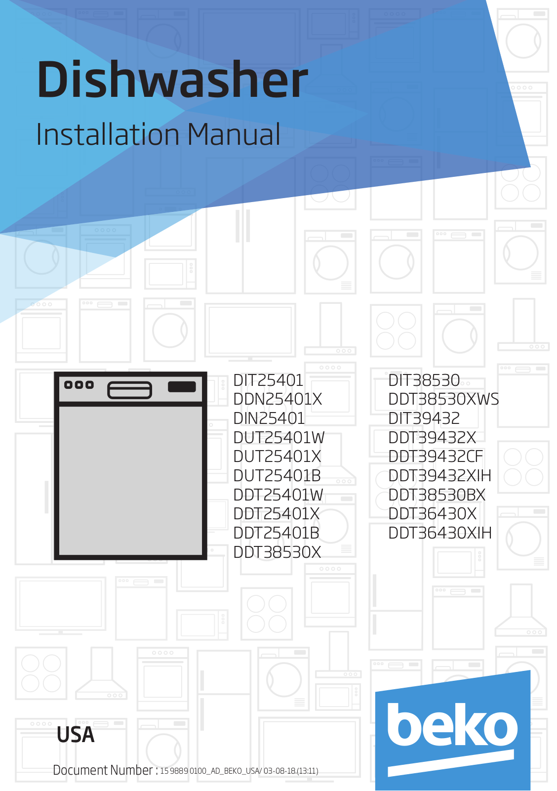 Beko DDT36430X, DDT36430XIH, DDT38530XWS, DDT38530XIH, DIT38530 Installation Manual