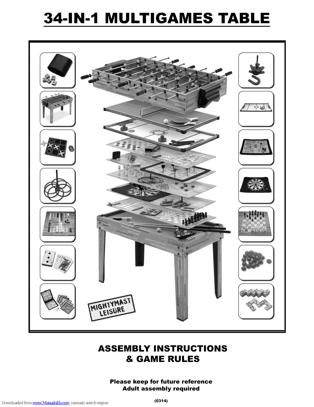 Mightymast Leisure 34-in-1 Multigames Table Assembly Instructions