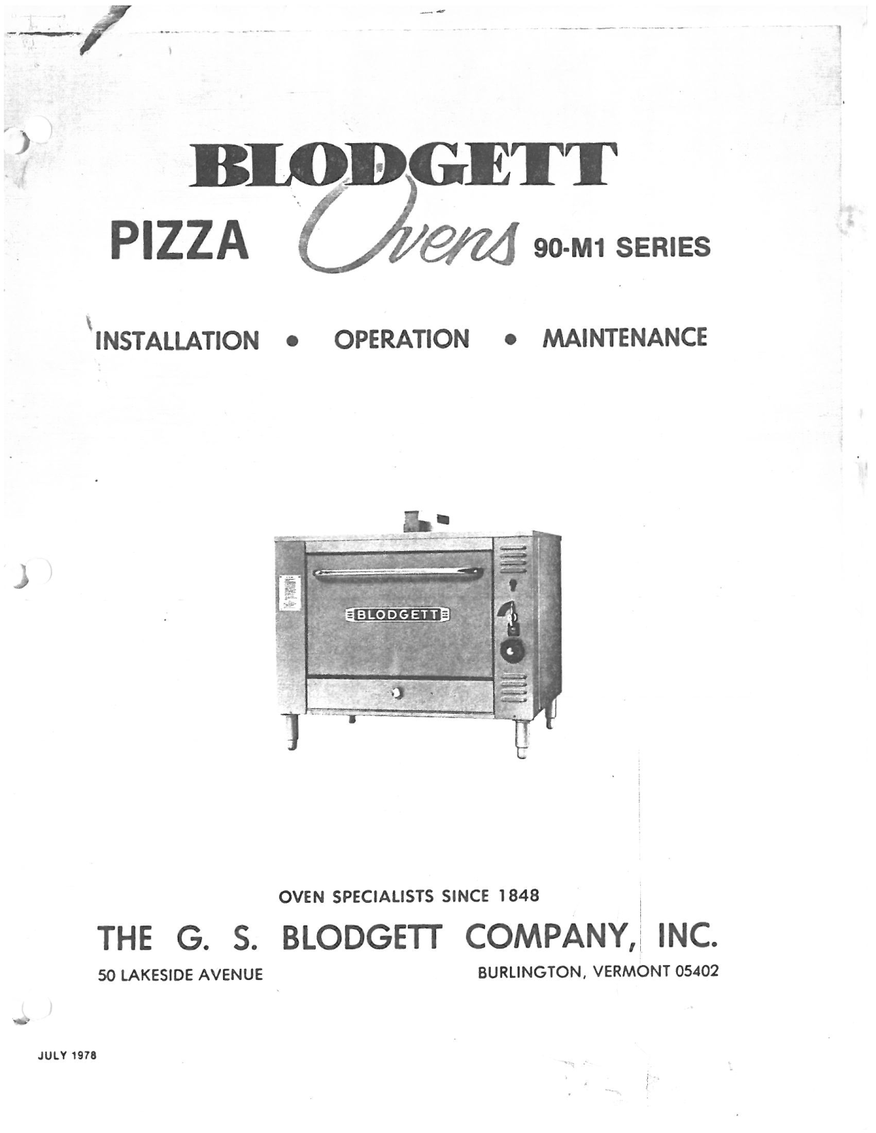 Blodgett 90-M1 Installation Manual