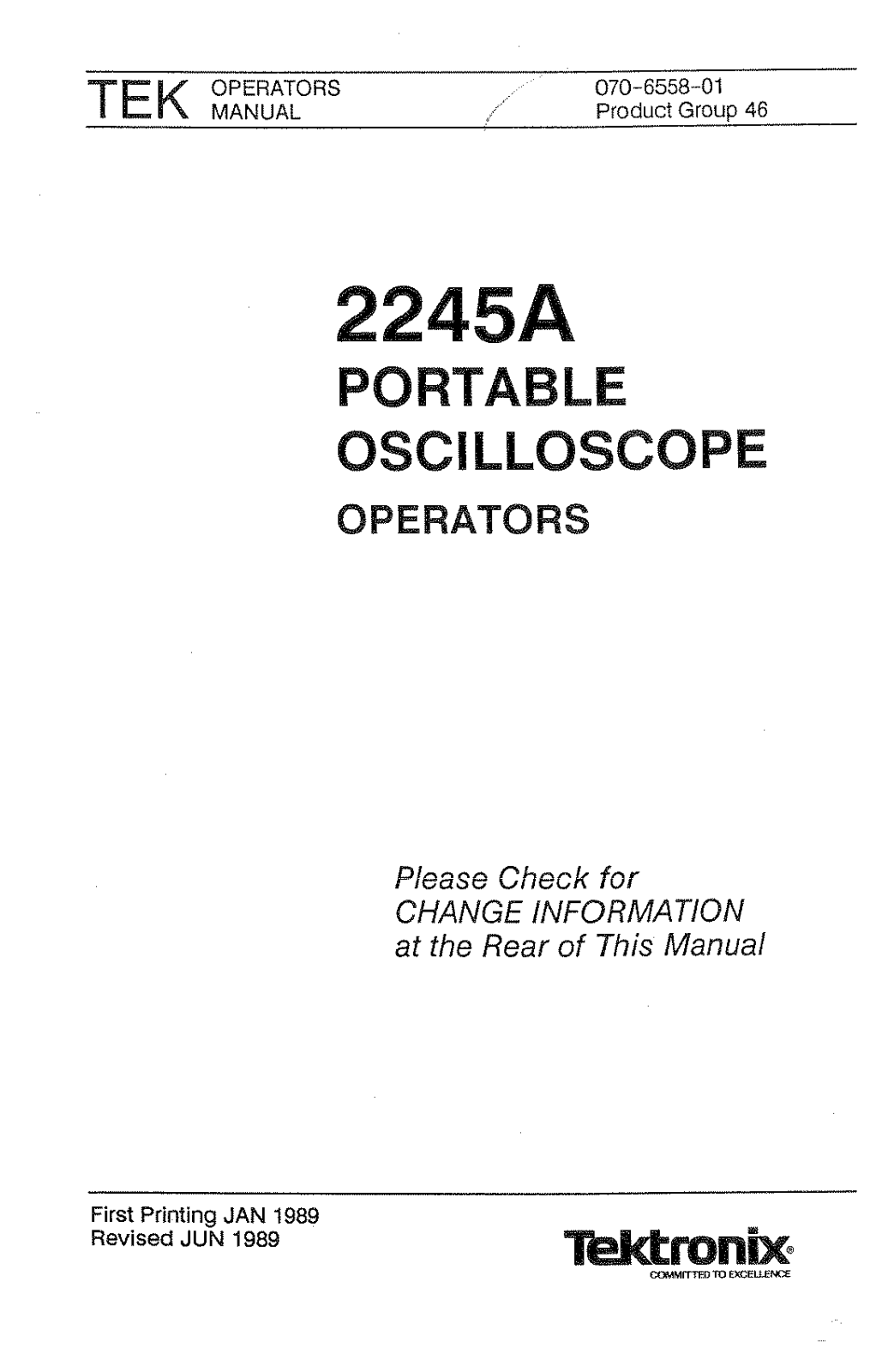 Tektronix 2245A User Manual