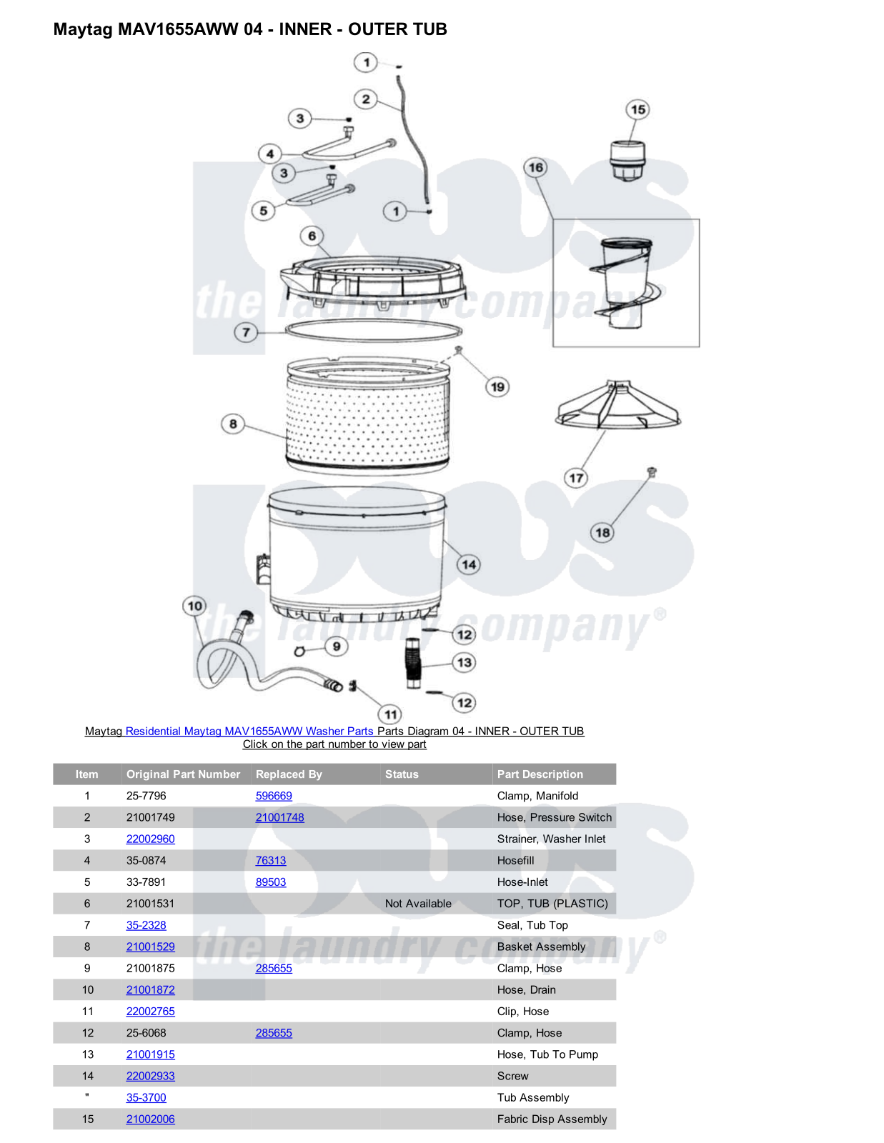 Maytag MAV1655AWW Parts Diagram