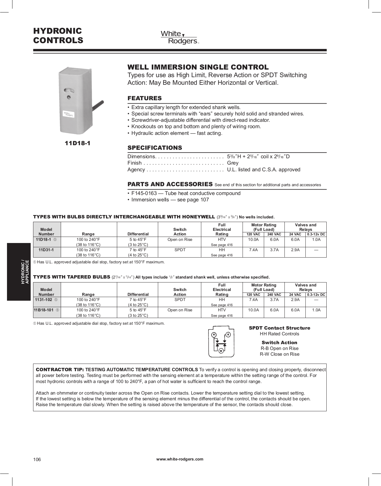 White Rodgers 1131-102, 11B18-101, 11D18-1, 11D31-1 Catalog Page