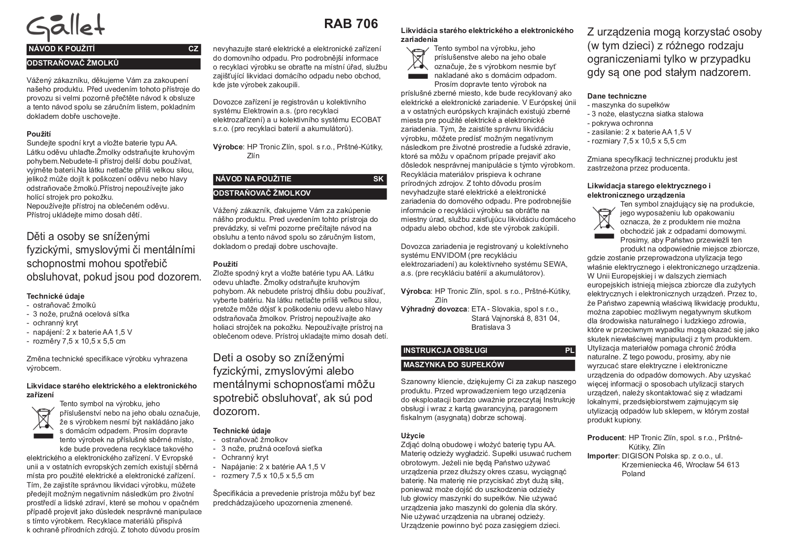 Gallet RAB 706 User Manual