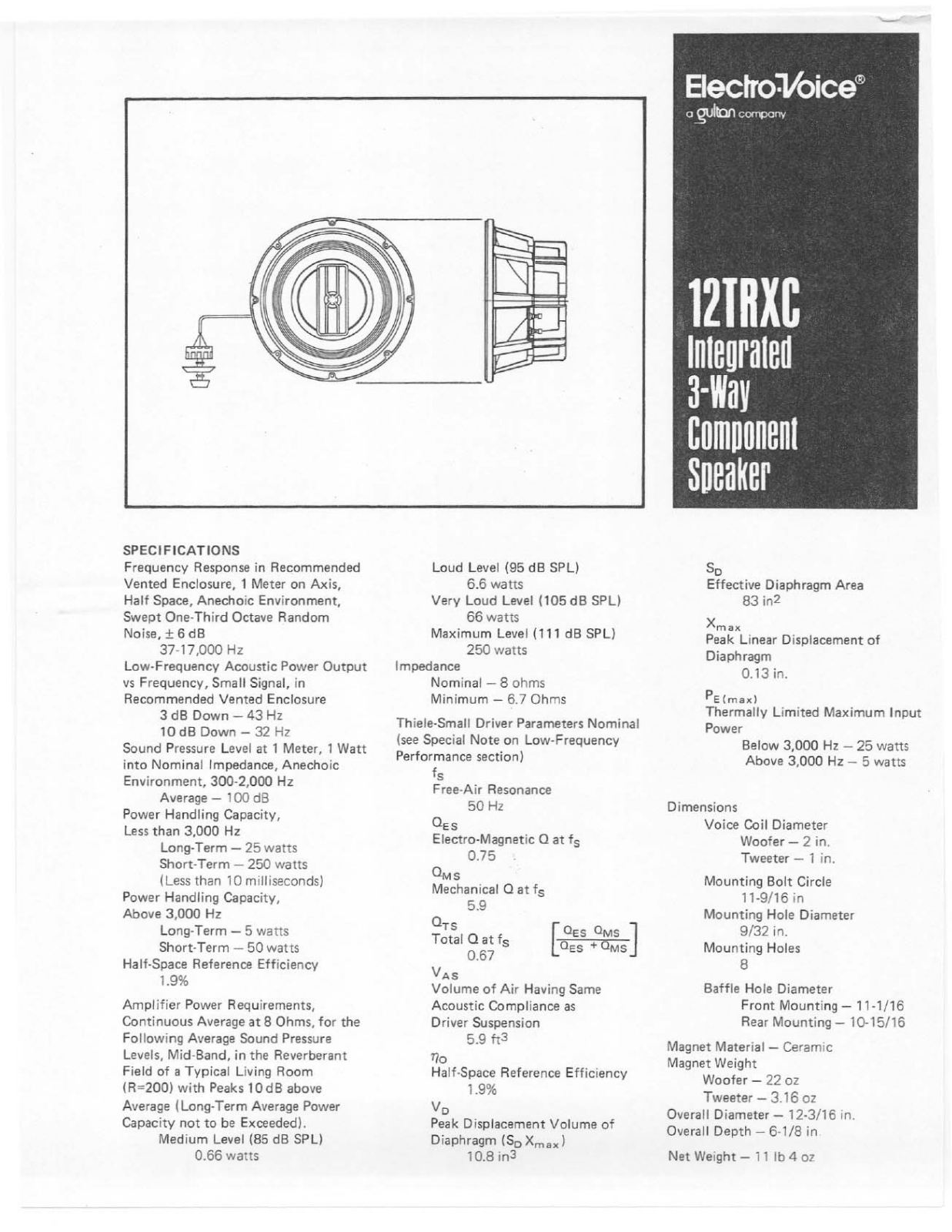 Electro-voice 12TRXC specification and instructions