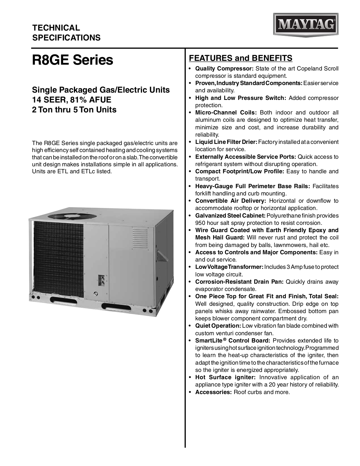 Maytag R8GE Technical Literature